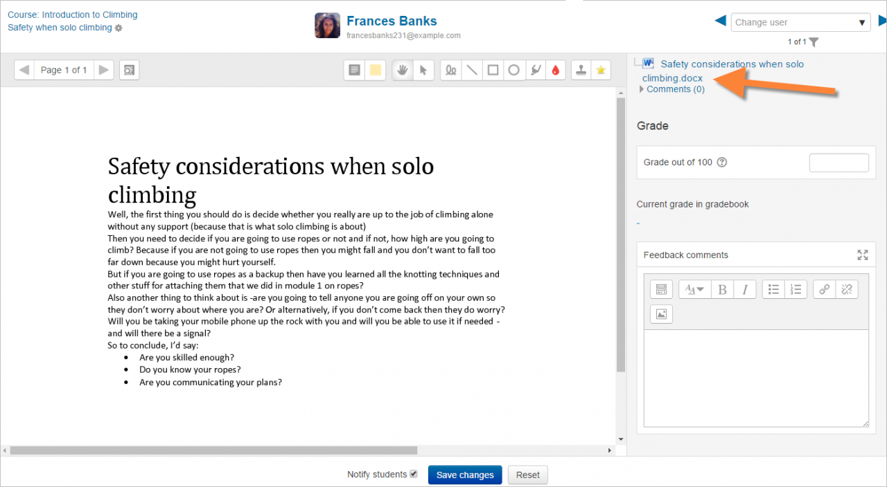 Vista de una Tarea en Moodle